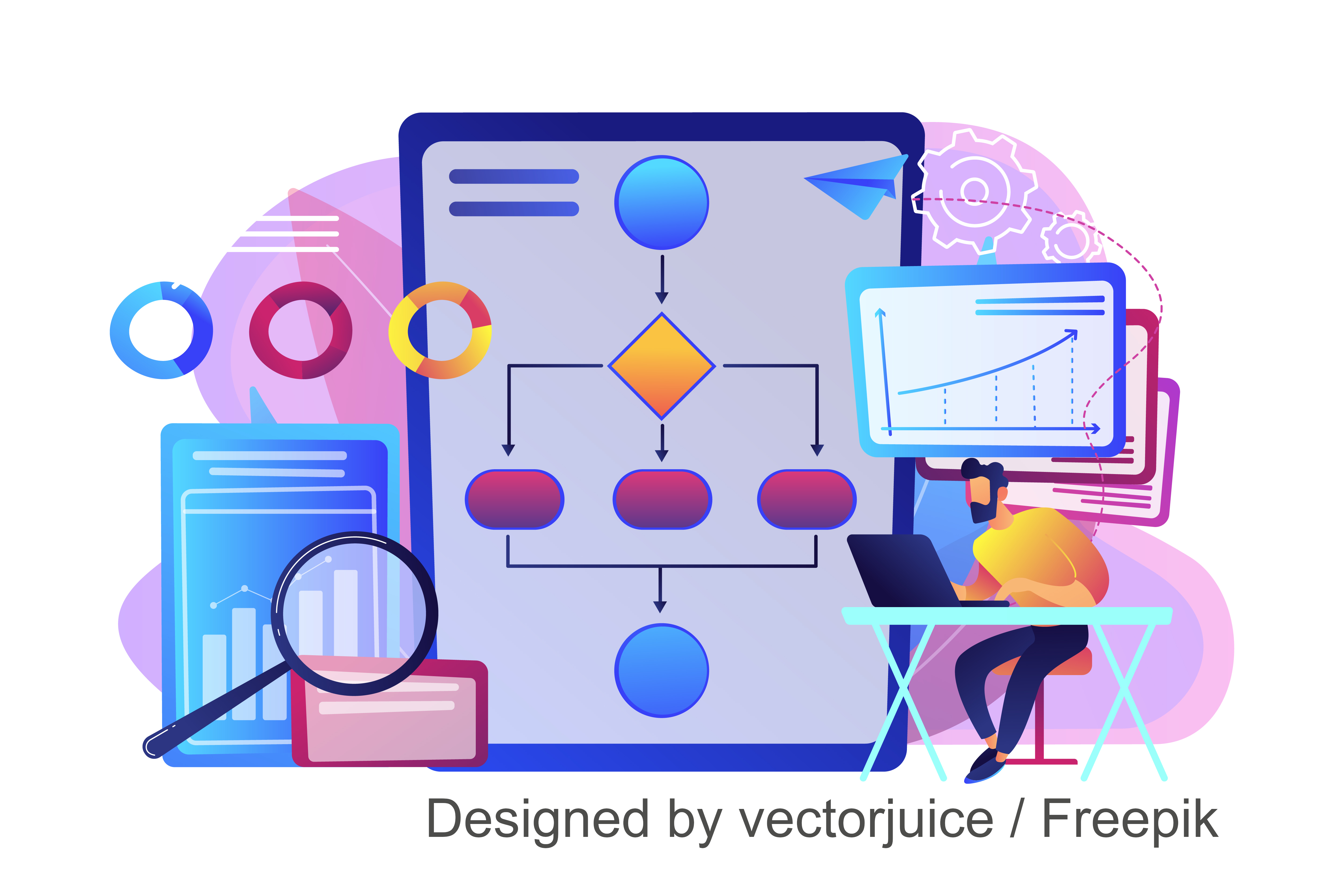 Mann arbeitet am Laptop im sind Businessworkflows - Designed by vectorjuice / Freepik