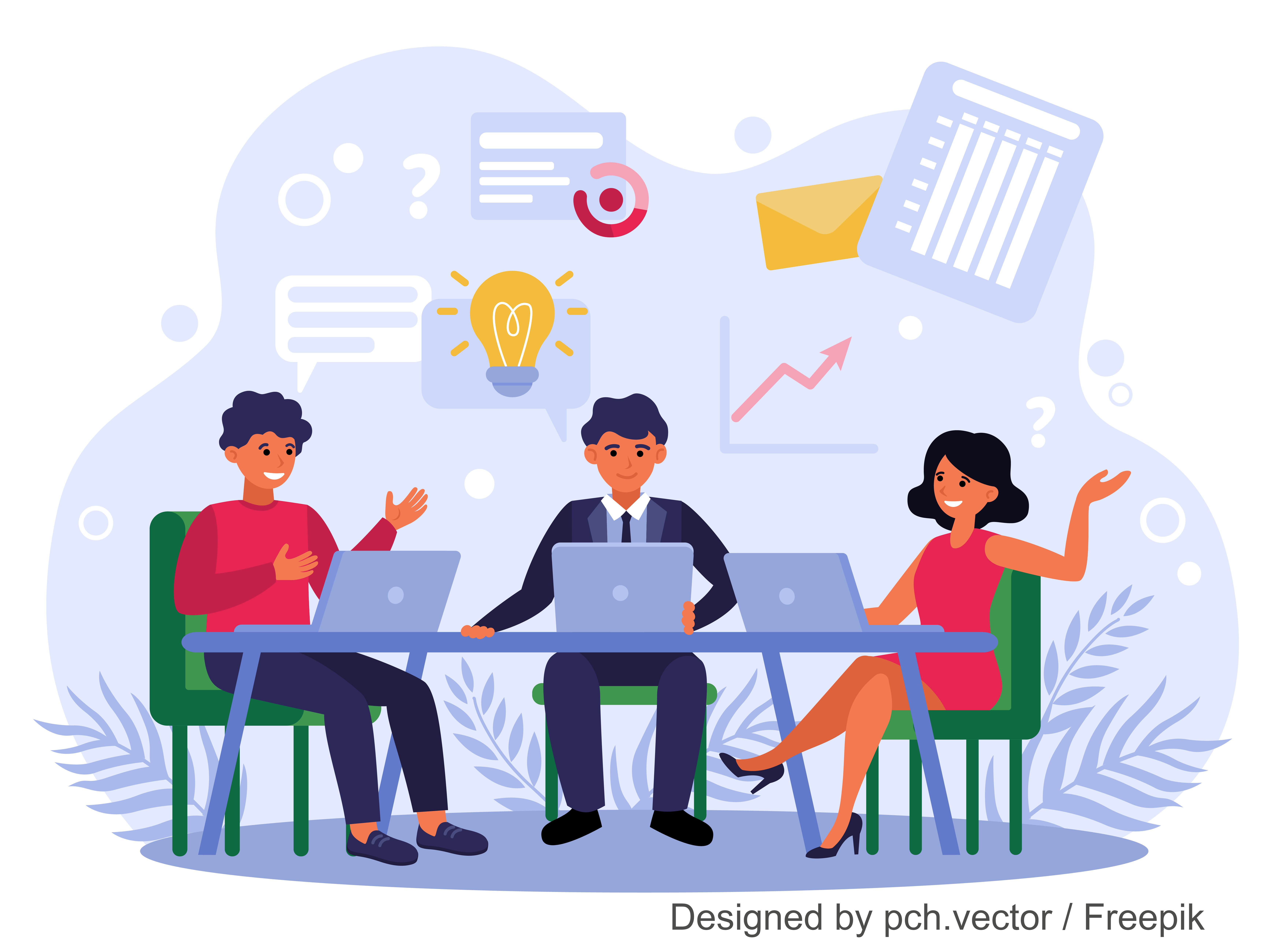 3 Teammitglieder arbeiten am Laptop - Designed by pch.vector / Freepik